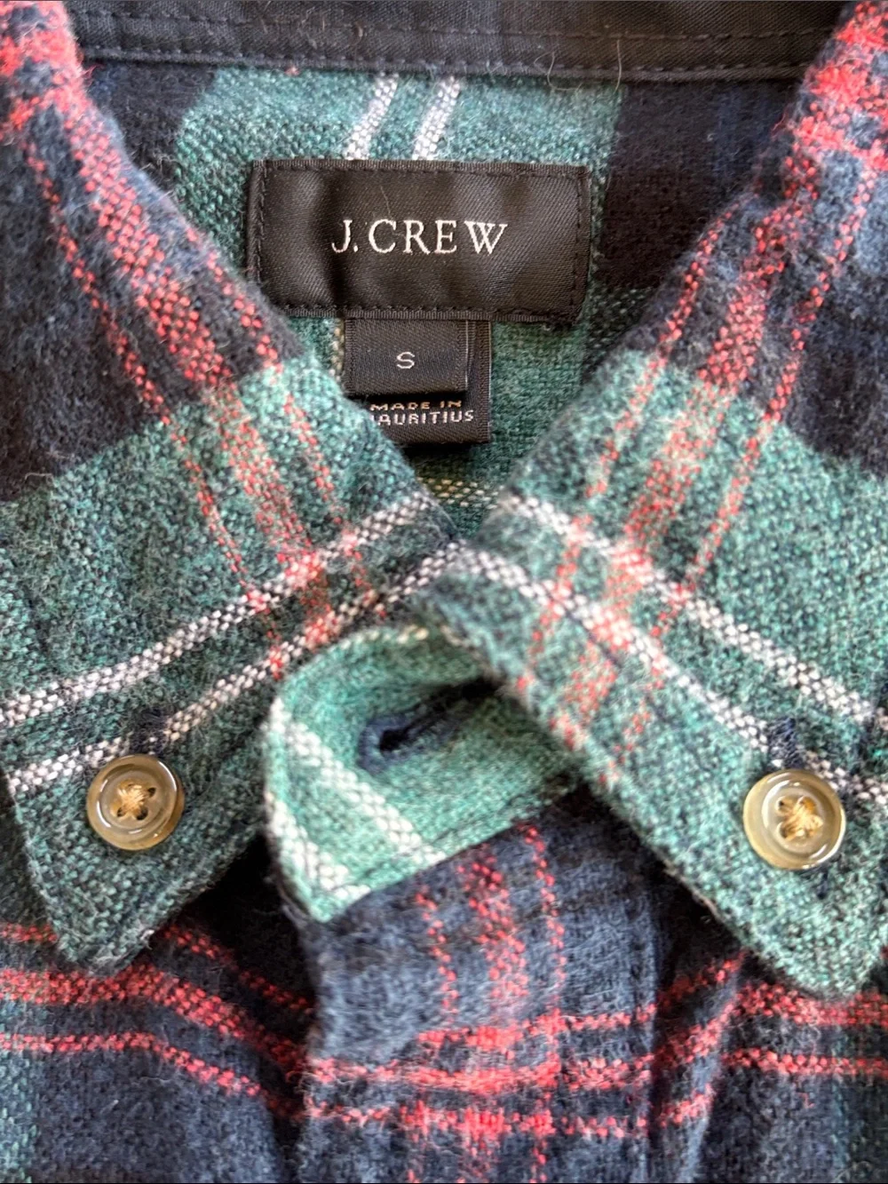 J. Crew Blue Green Plaid Flannel Long Sleeve Shirt with Elbow Patches Size Small